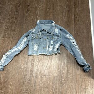 SHEIN Juniors Size Small Jean Distressed Crop Jacket